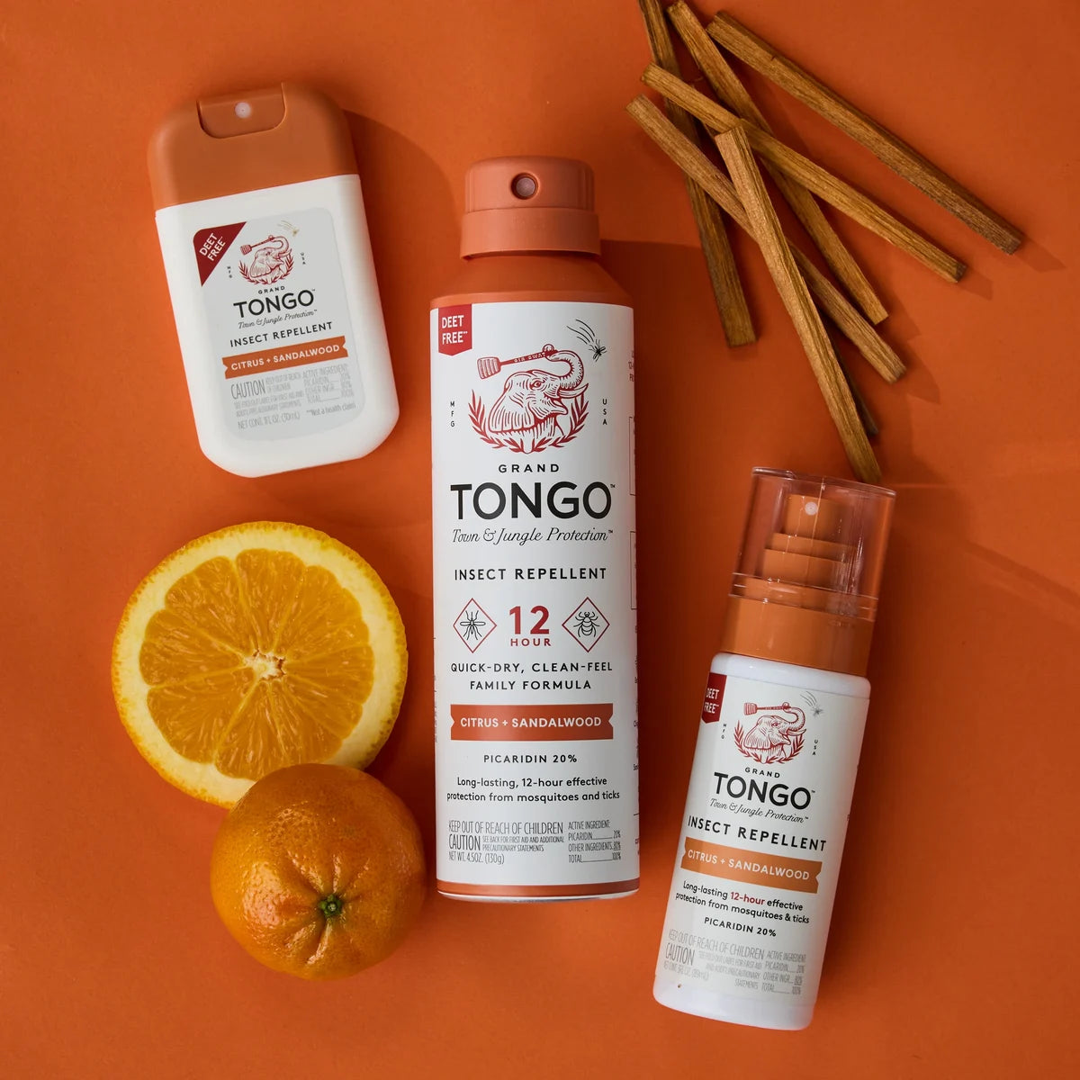 Grand Tongo Citrus + Sandalwood Full Size Spray, Travel Pump Spray and Pocket Spray