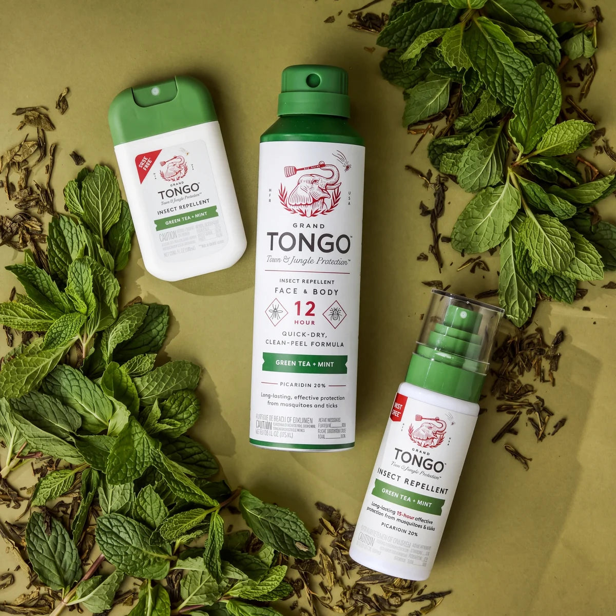 Grand Tongo Green Tea + Mint Full Size Spray, Travel Pump Spray and Pocket Spray