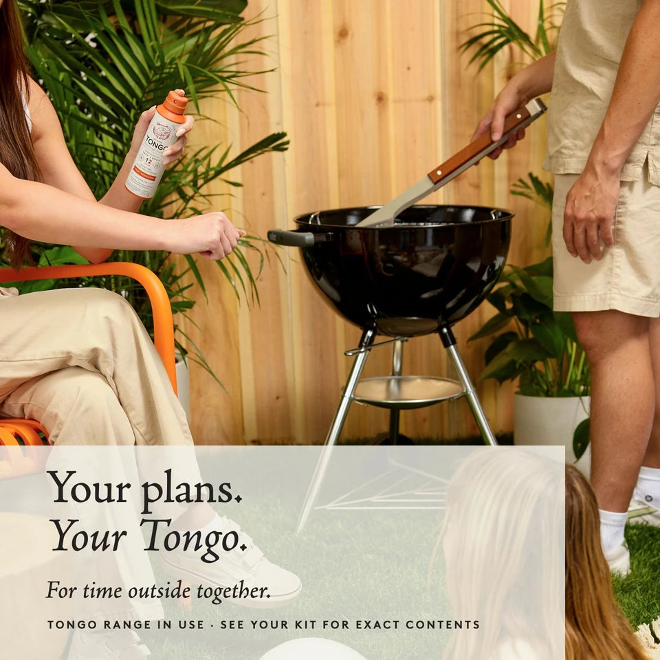 A family spends time together in a backyard with Citrus + Sandalwood Full Size Spray from the Tongo range. Your plans. Your Tongo. See the chosen kit for its exact contents.