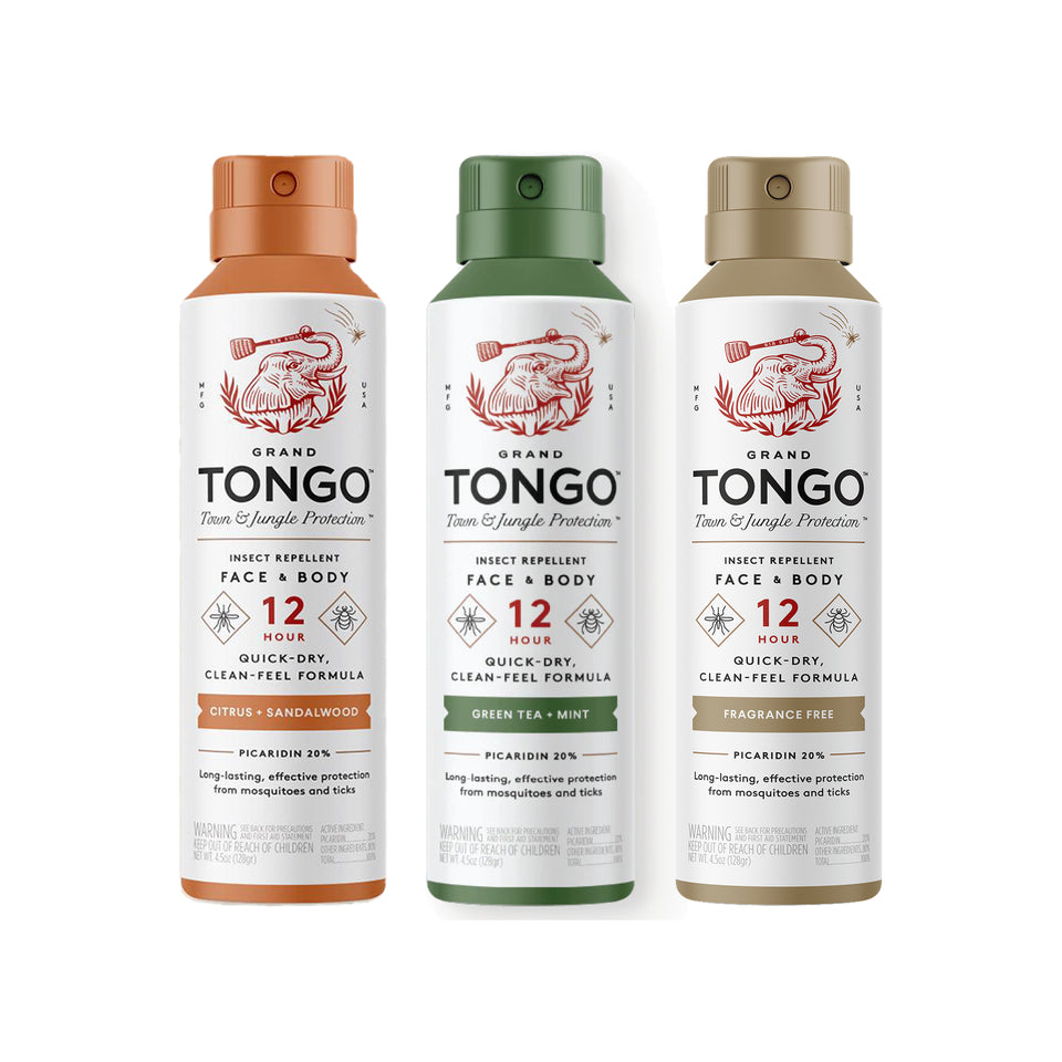 Variety Pack Insect Repellent - Bundle — clean white packshot. 1 × 4.5 oz net weight Citrus + Sandalwood Full Size Spray; 1 × 4.5 oz net weight Green Tea + Mint Full Size Spray; 1 × 4.5 oz net weight Fragrance Free Full Size Spray.