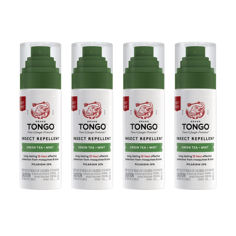 Green Tea + Mint Insect Repellent - Pump Spray - 4-Pack — clean white packshot. 4 × 3 fl oz Green Tea + Mint Travel Spray.