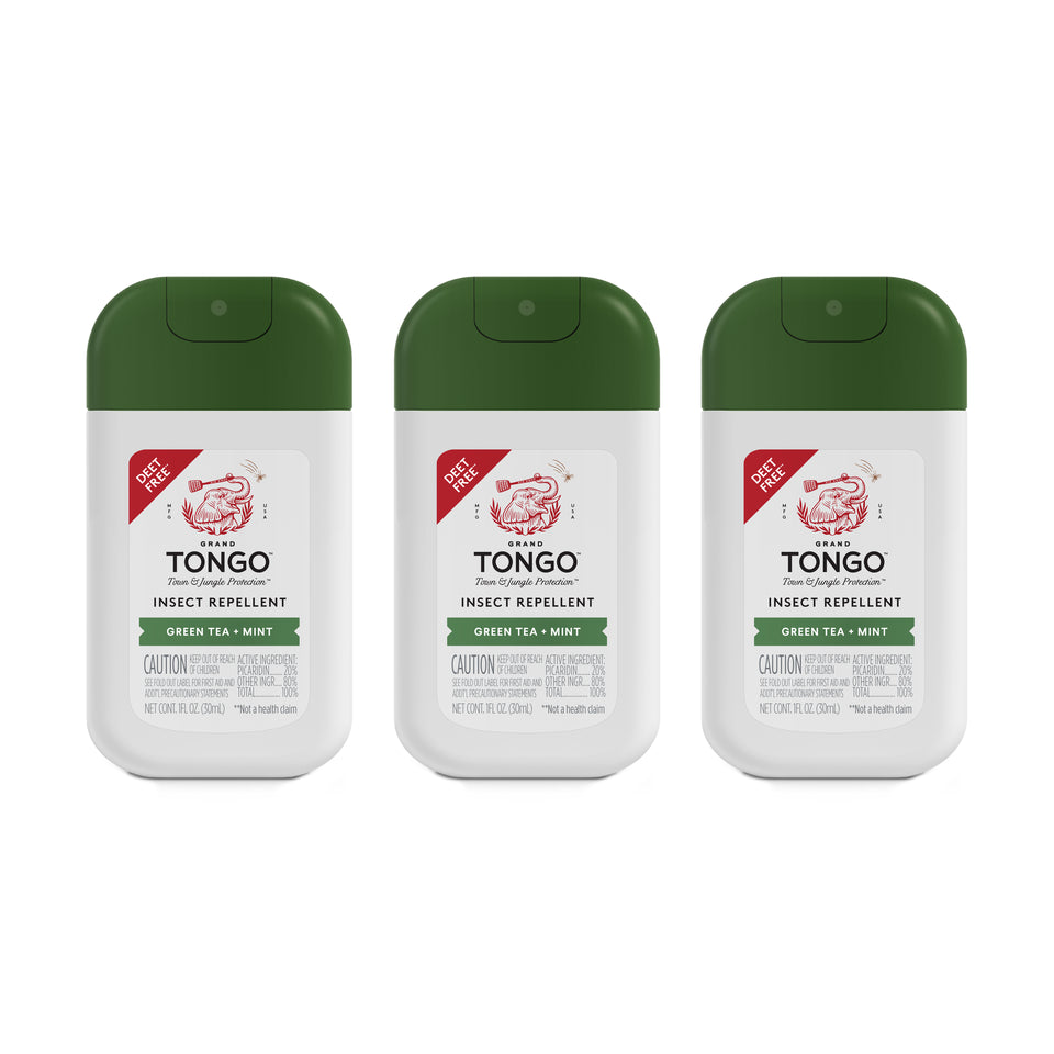 Green Tea + Mint Insect Repellent - Pocket Spray - 3-Pack — clean white packshot. 3 × 1 fl oz Green Tea + Mint Pocket Spray.