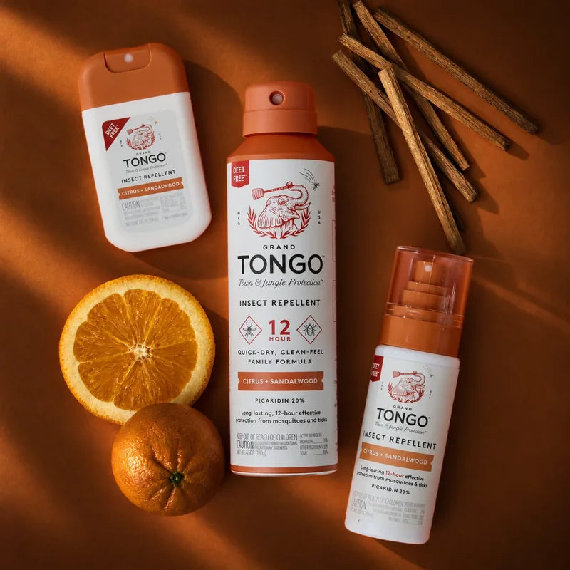Grand Tongo Citrus + Sandalwood pocket, full size and travel sprays with citrus and sandalwood